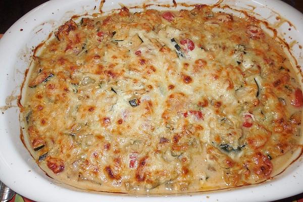 Chicken Bake with Vegetables and Cheese Gratin