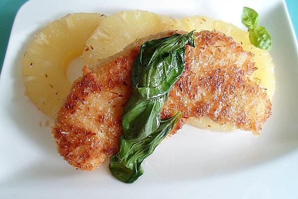 Chicken Breast Fillet in Coconut Coating with Fried Pineapple