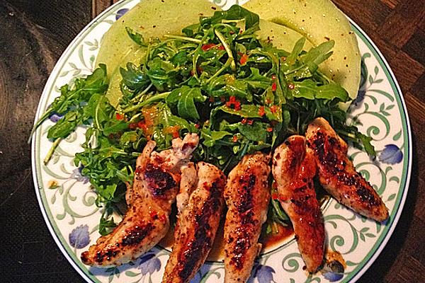 Chicken Breast Fillet with Rocket and Melon in Orange-chili Vinaigrette