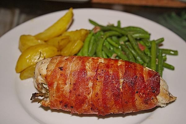 Chicken Breast with Cream Cheese Filling Wrapped in Bacon with Sour Cream – Potato Boats