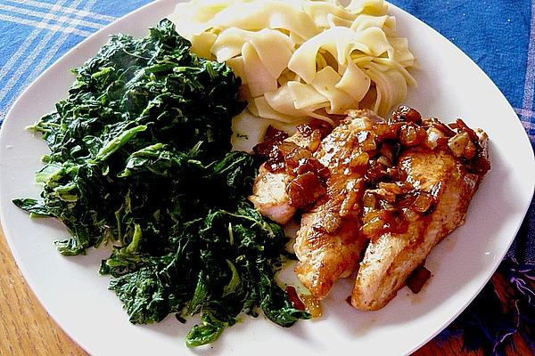 Chicken Breast with Spinach Leaves and Ribbon Noodles