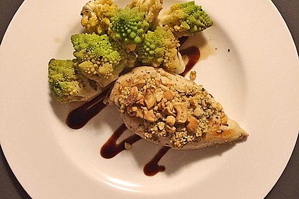 Chicken Fillets with Macadamia Crust and Broccoli with Balsamic Vinegar