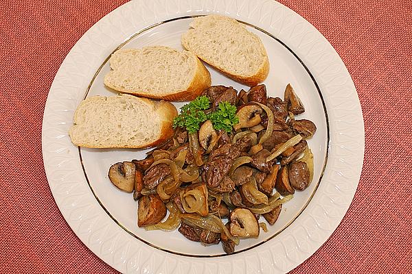 Chicken Hearts with Mushrooms and Onions