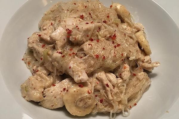 Chicken in Sweet Mustard Sauce with Glass Noodles and Banana