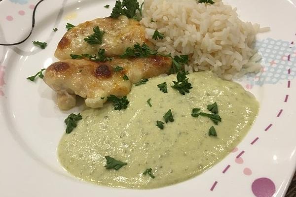Chicken Inner Fillets Baked with Mozzarella in Pesto Sauce with Rice