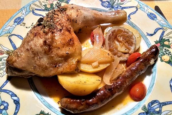 Chicken Legs with Merguez in Thyme-lemon Sauce