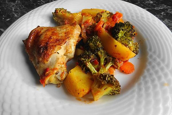 Chicken Legs with Vegetables in Oven