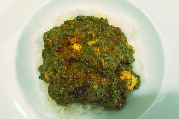Chicken Palak with Chilli and Basmati Rice