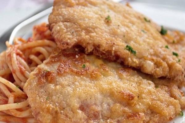 Chicken Parmigiana on Spaghetti Peperoncini