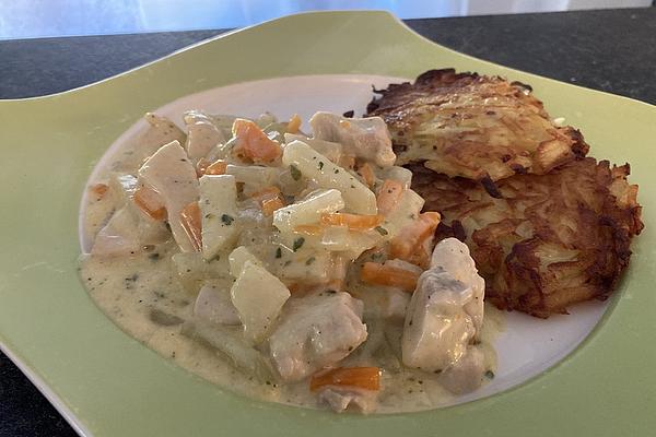 Chicken Ragout with Potato Fritters