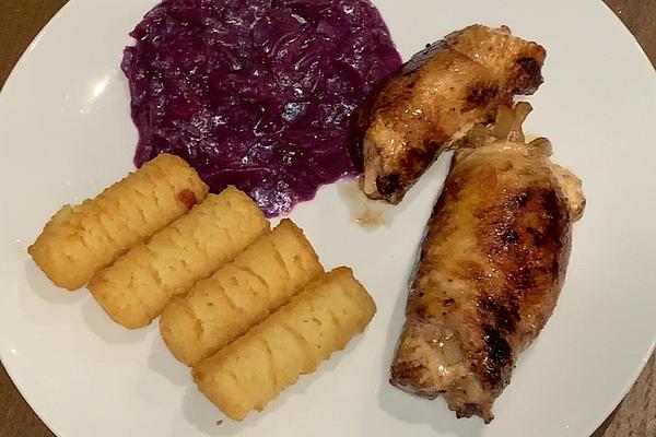 Chicken Roulade, Croquettes and Apple Red Cabbage