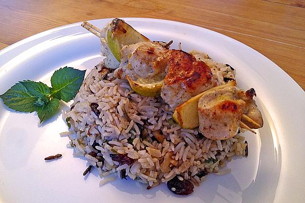 Chicken Skewers with Lime on Cranberry-mint Rice