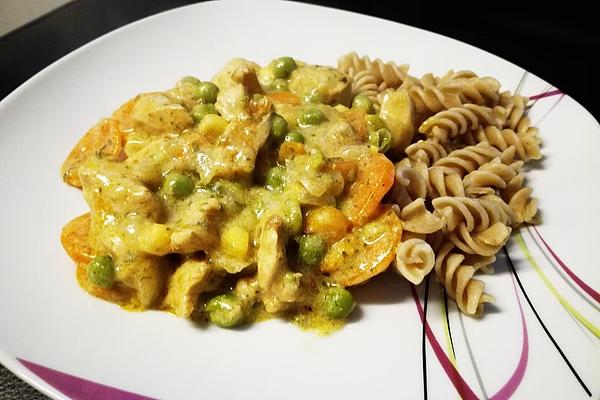 Chicken Strips on Vegetables with Spaetzle