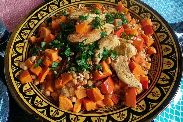 Chicken with Couscous, Sweet Potatoes and Pumpkin