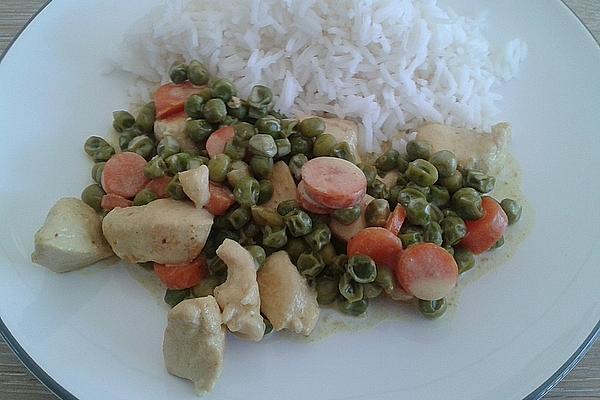 Chicken with Cream Sauce and Peas and Carrots