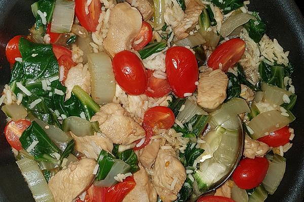 Chicken with Swiss Chard, Cherry Tomatoes and Ginger