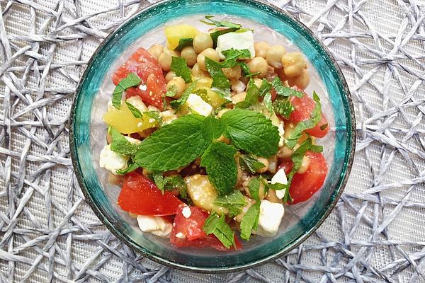 Chickpea Salad with Cucumber, Tomato and Sheep Cheese