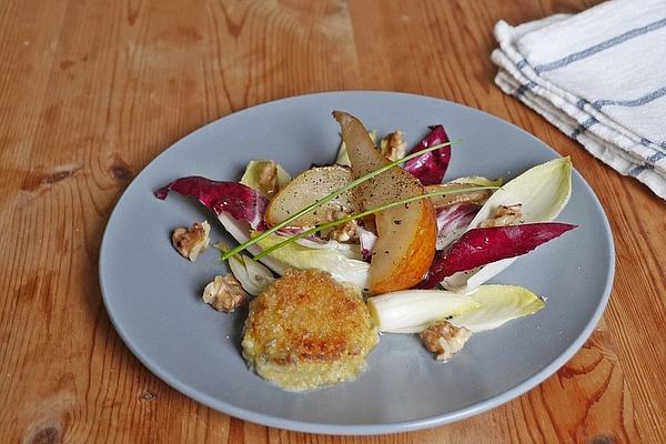 Chicory with Radicchio, Fried Pear and Roquefort Talers