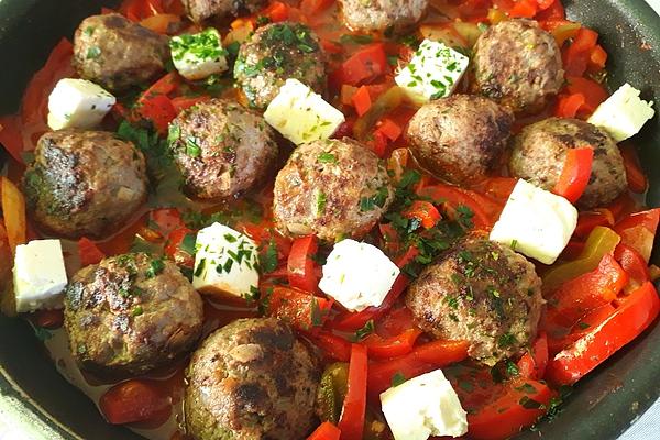 Chili Balls with Feta Cheese and Paprika Vegetables