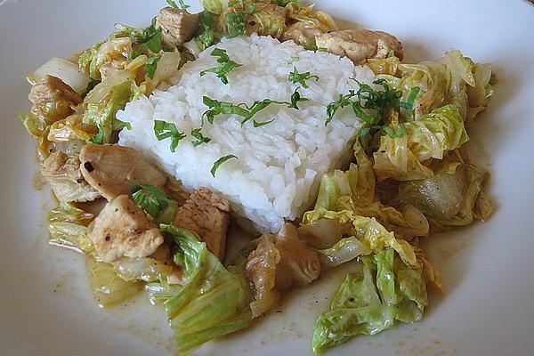 Chinese Cabbage Chicken Pan with Rice