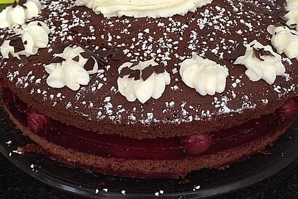 Chocolate Cake with Pudding and Cherry Filling