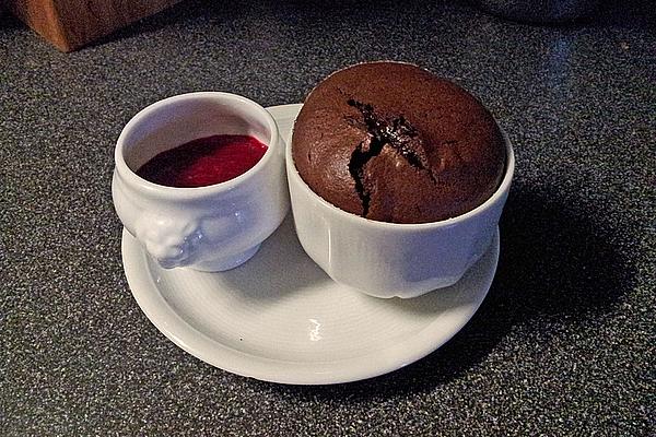 Chocolate Soufflé on Raspberry Mirror