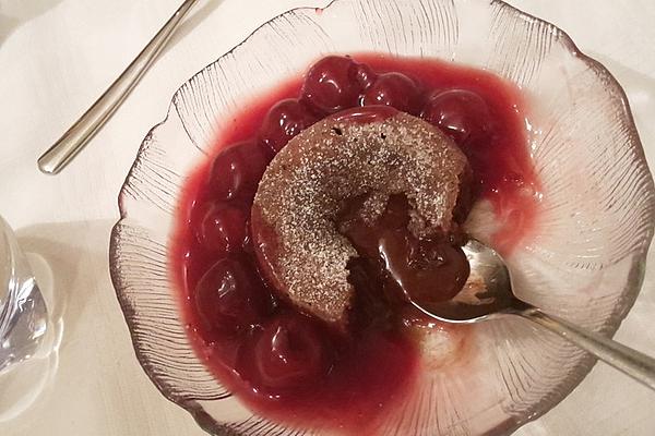 Chocolate Soufflé with Punch Cherries