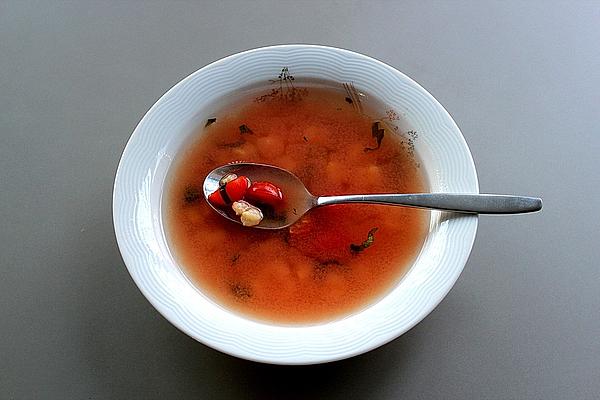 Clear Tomato Soup with Mozzarella Ravioli