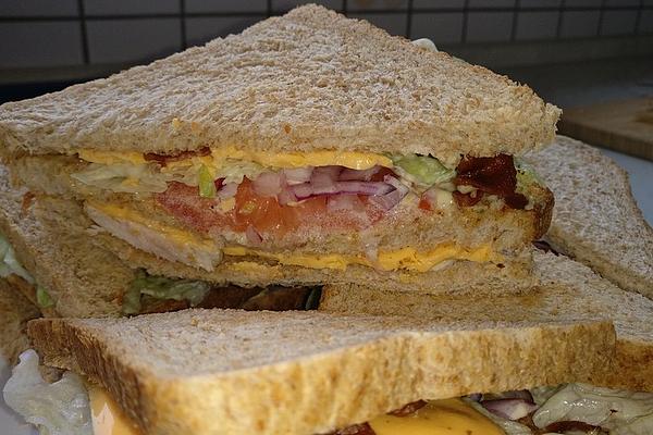 Club Sandwich with Bacon and Chicken Fillet