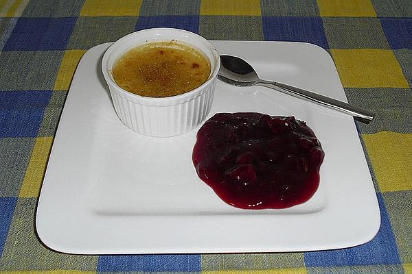 Coconut Creme Brulee with Hot Cherries