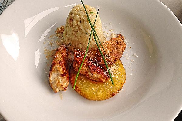 Coconut Risotto with Chicken Fillet and Fried Pineapple