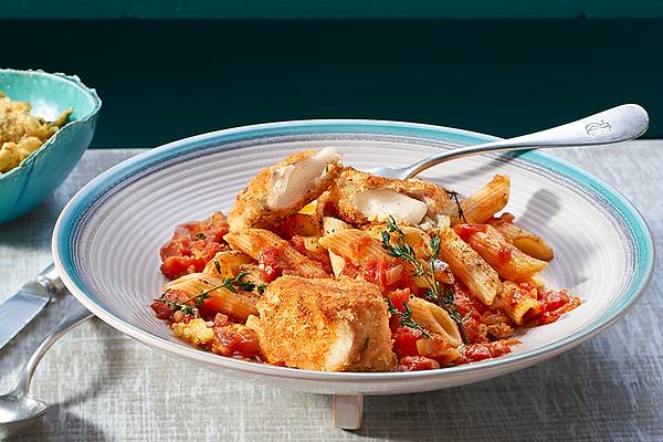 Cod in Panko-parmesan Coating with Tomato Noodles
