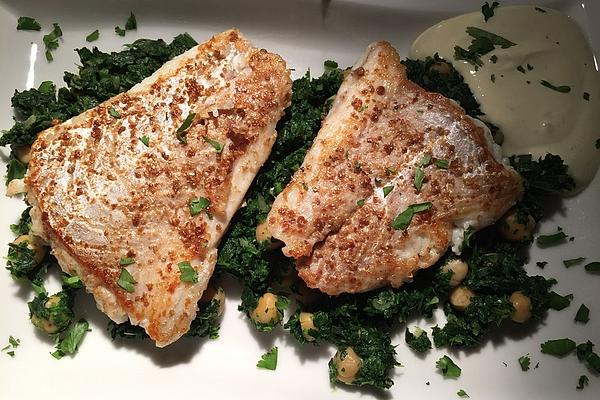 Cod on Bed Of Spinach and Chickpeas