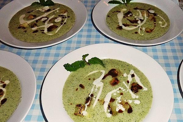 Cold Cucumber Soup with Aniseed Croutons and Lime Creme Fraiche