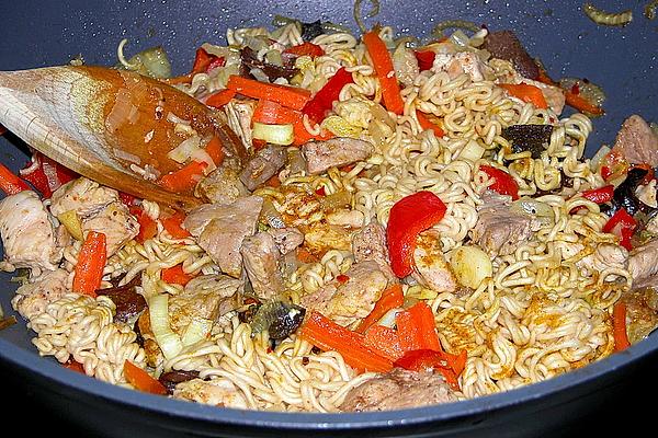 Colorful China Pan with Noodles