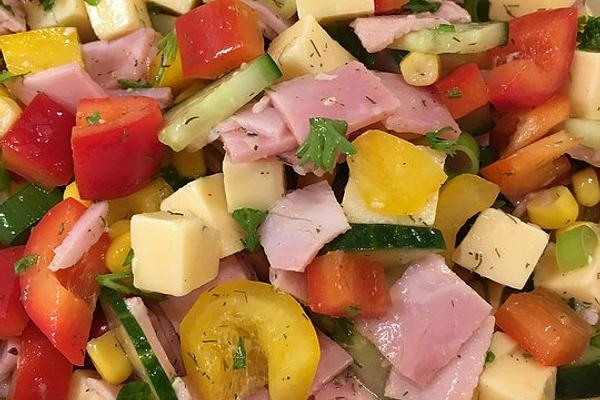 Colorful Ham and Cheese Salad with Dill Dressing