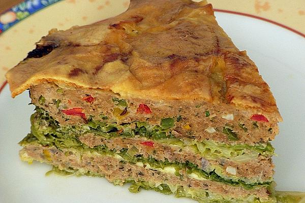 Colorful Minced Meat Cake Wrapped in Savoy Cabbage