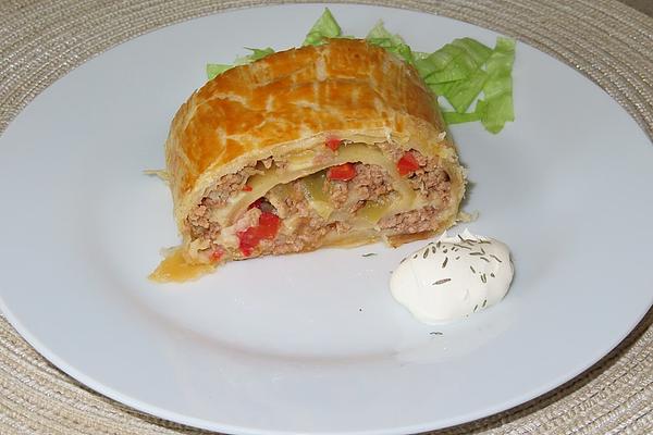 Colorful Minced Meat Puff Pastry Roll