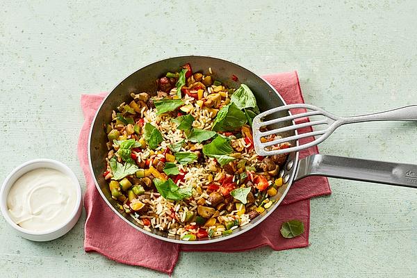 Colorful Pan-fried Mediterranean Vegetables with Rice