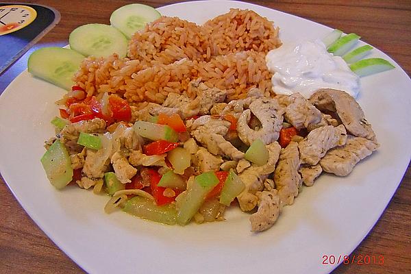 Colorful Pan Gyros with Rice and Tzatziki