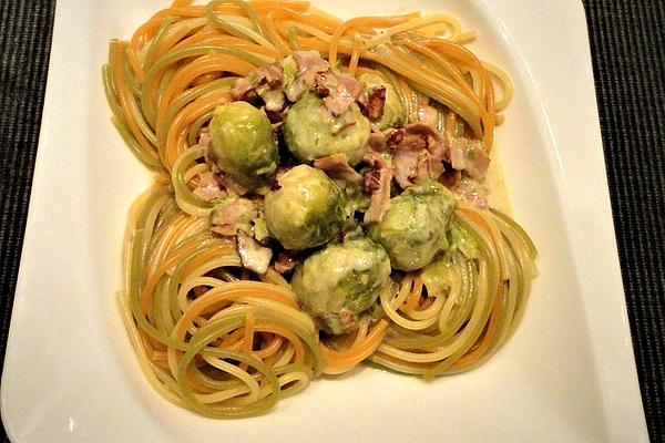 Colorful Pasta with Brussels Sprouts in Gorgonzola Sauce