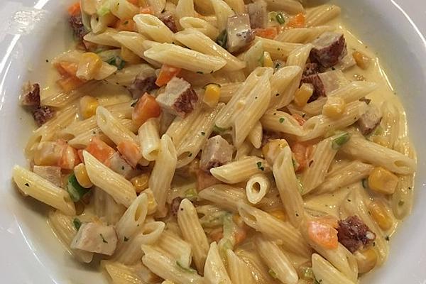 Colorful Pasta with Carrot, Leek and Cheese