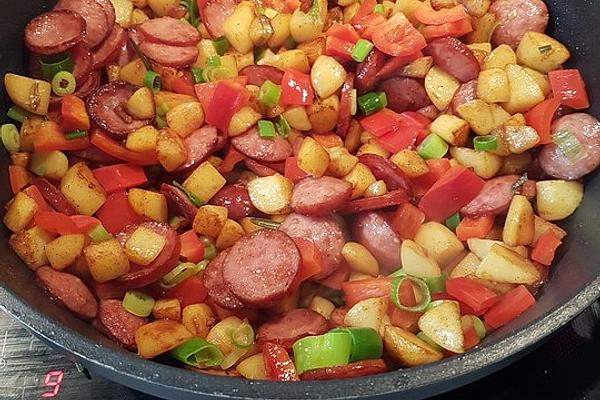 Colorful Potato Cabanossi Pan with Peppers