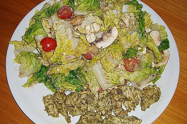 Colorful Salad with Schnitzel Strips in Pesto Marinade