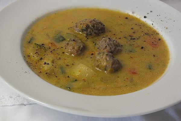Colorful Vegetable Soup with Meatballs
