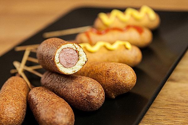 Corn Dogs – Sausages on Stick Wrapped in Corn Dough