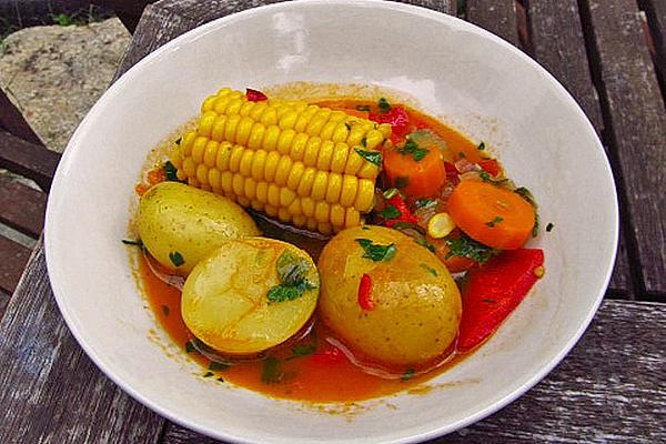 Corn on Cob in Aromatic Summer Vegetables