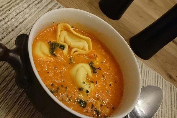 Corn, Sweet Potato and Tomato Soup with Tortellini