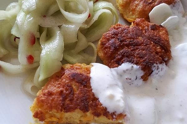 Couscous and Carrot Meatball with Salad and Dip