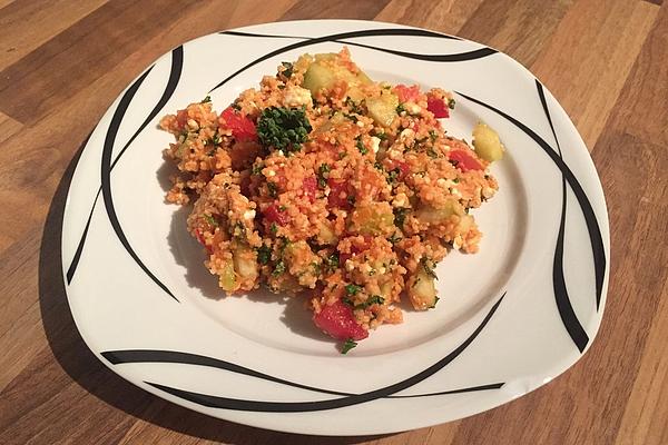 Couscous Salad with Sheep Cheese, Cucumber and Tomato